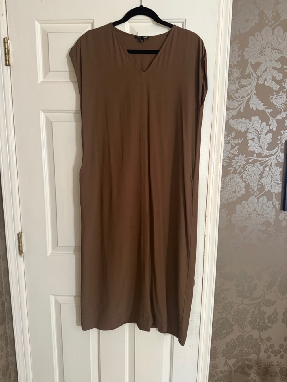 Eileen Fisher Brown V-Neck Midi Dress